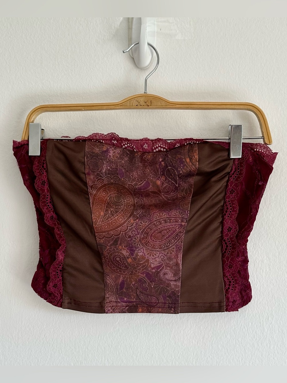 Vintage Y2K Tammy Tank Top Strapless Patchwork Paisley Floral Lace Purple Pink